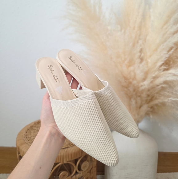 Splendid Shoes - Splendid Cream Ribbed Slip On Heeled Mules 6.5